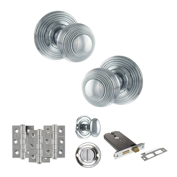 Old English Ripon Door Knob Pack (Lock Set - Horizontal Bathlock, 3" Fire Rated Hinges x3) by Atlantic Hardware