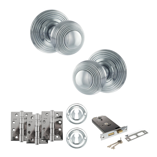 Old English Ripon Door Knob Pack (Lock Set - Horizontal Sashlock, 4" Fire Rated Hinges x3) by Atlantic Hardware