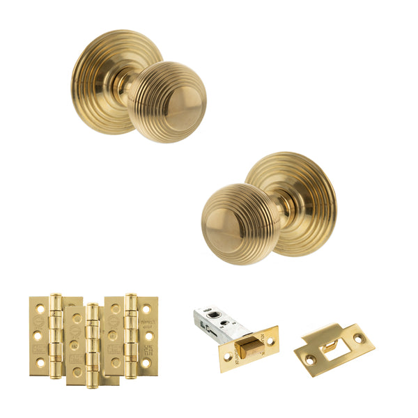 Old English Ripon Door Knob Pack (Latch Set - 3" HD Latch, 3" Fire Rated Hinges x3) by Atlantic Hardware