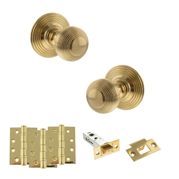 Old English Ripon Door Knob Pack (Latch Set - 3" HD Latch, 4" Fire Rated Hinges x3) by Atlantic Hardware