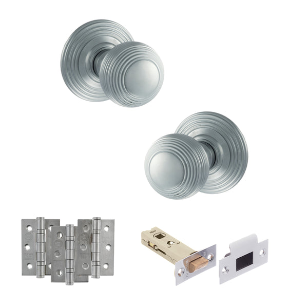 Old English Ripon Door Knob Pack (Latch Set - 3" HD Latch, 3" Fire Rated Hinges x3) by Atlantic Hardware