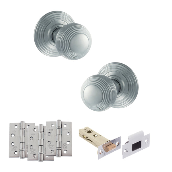 Old English Ripon Door Knob Pack (Latch Set - 4" HD Latch, 4" Fire Rated Hinges x3) by Atlantic Hardware