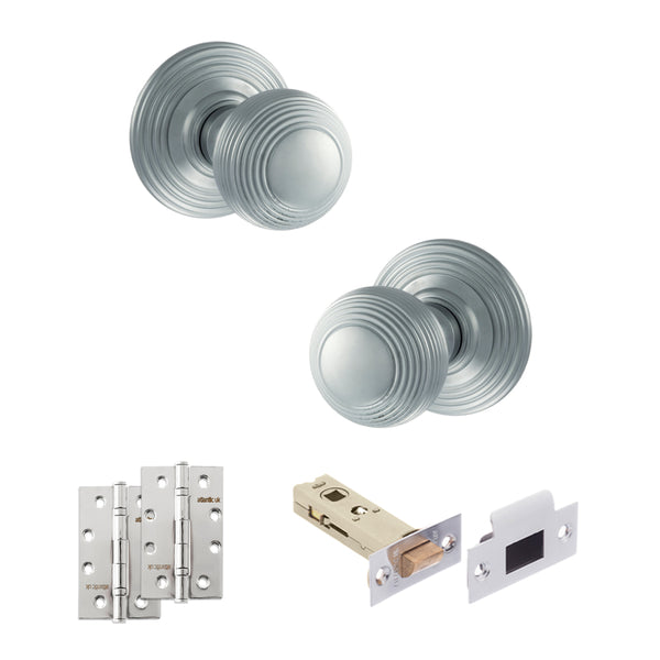 Old English Ripon Door Knob Pack (Latch Set - 4" HD Latch, 4" Slim Knuckle Hinges x2) by Atlantic Hardware