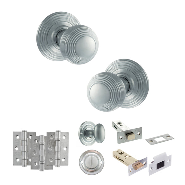 Old English Ripon Door Knob Pack (Bathroom Set - 3" Deadbolt, 3" Fire Rated Hinges x3) by Atlantic Hardware