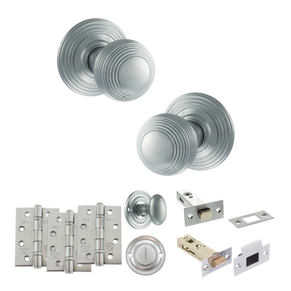 Old English Ripon Door Knob Pack (Bathroom Set - 4" Deadbolt, 4" Fire Rated Hinges x3) by Atlantic Hardware