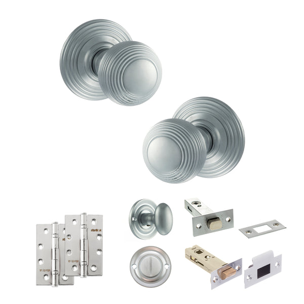 Old English Ripon Door Knob Pack (Bathroom Set - 4" Deadbolt, 4" Slim Knuckle Hinges x2) by Atlantic Hardware