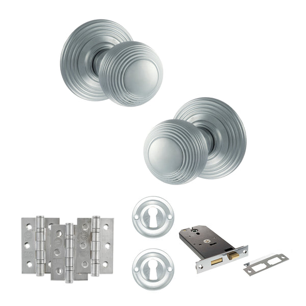 Old English Ripon Door Knob Pack (Lock Set - Horizontal Sashlock, 3" Fire Rated Hinges x3) by Atlantic Hardware