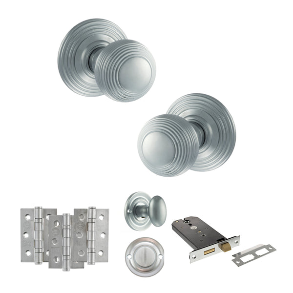 Old English Ripon Door Knob Pack (Lock Set - Horizontal Bathlock, 3" Fire Rated Hinges x3) by Atlantic Hardware