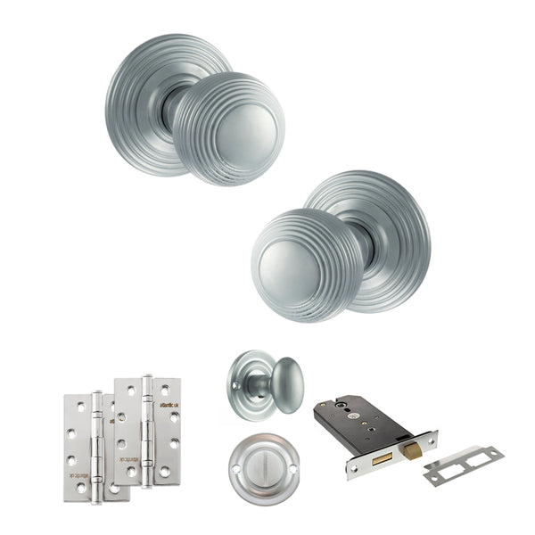 Old English Ripon Door Knob Pack (Lock Set - Horizontal Bathlock, 4" Slim Knuckle Hinges x2) by Atlantic Hardware