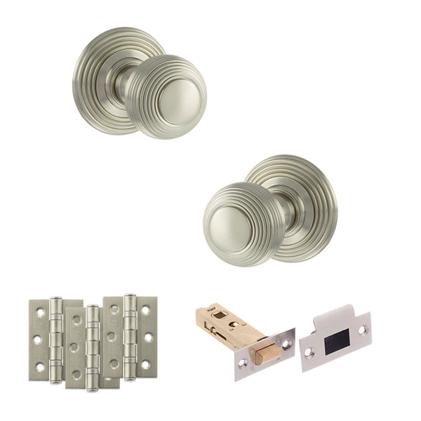 Old English Ripon Door Knob Pack (Latch Set - 3" HD Latch, 3" Fire Rated Hinges x3) by Atlantic Hardware