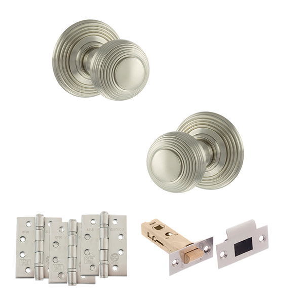 Old English Ripon Door Knob Pack (Latch Set - 3" HD Latch, 4" Fire Rated Hinges x3) by Atlantic Hardware