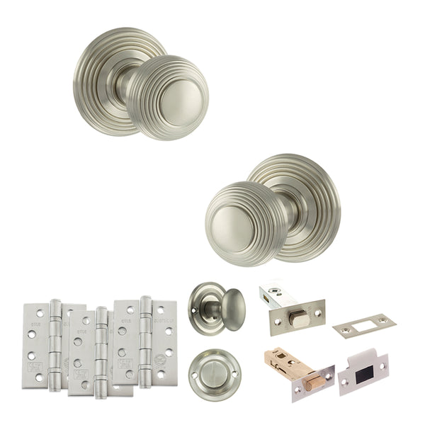 Old English Ripon Door Knob Pack (Bathroom Set - 3" Deadbolt, 4" Fire Rated Hinges x3) by Atlantic Hardware