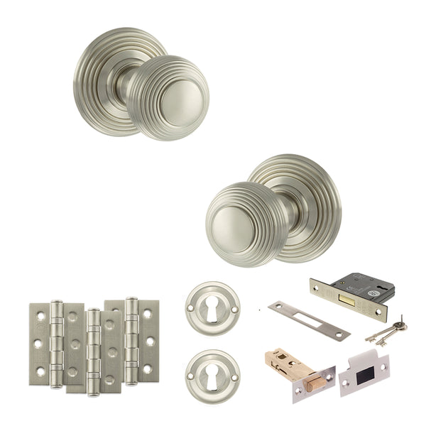 Old English Ripon Door Knob Pack (Lock Set - 3" Latch & Deadlock, 3" Fire Rated Hinges x3) by Atlantic Hardware