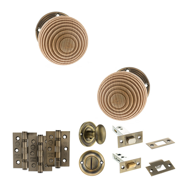 Old English Bridlington Door Knob Pack (Bathroom Set - 3" Deadbolt, 3" Fire Rated Hinges x3) by Atlantic Hardware