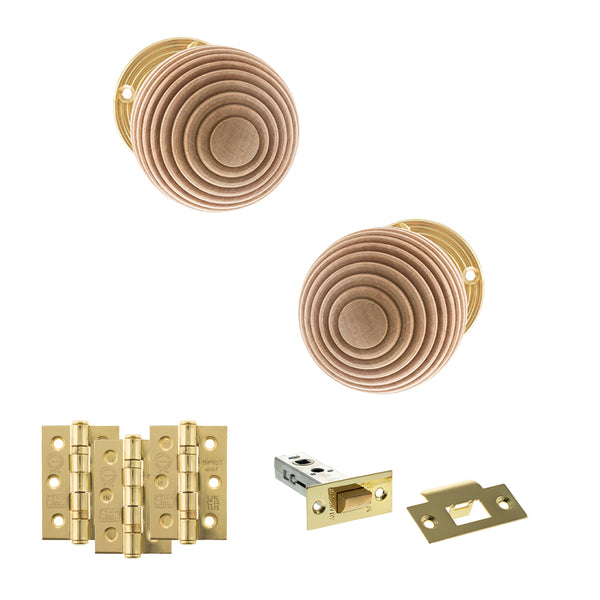 Old English Bridlington Door Knob Pack (Latch Set - 3" HD Latch, 3" Fire Rated Hinges x3) by Atlantic Hardware