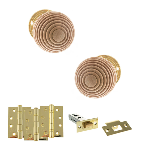 Old English Bridlington Door Knob Pack (Latch Set - 3" HD Latch, 4" Fire Rated Hinges x3) by Atlantic Hardware