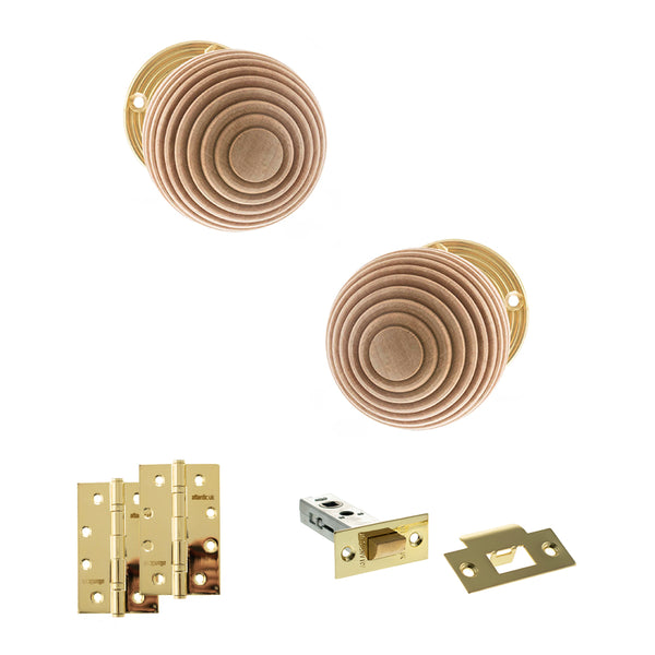 Old English Bridlington Door Knob Pack (Latch Set - 3" HD Latch, 4" Slim Knuckle Hinges x2) by Atlantic Hardware