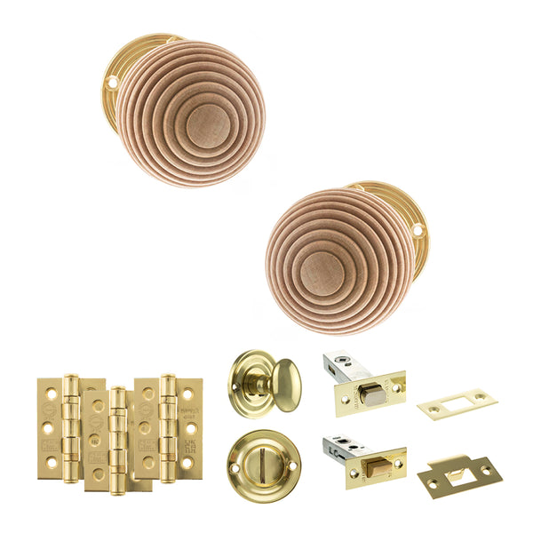 Old English Bridlington Door Knob Pack (Bathroom Set - 3" Deadbolt, 3" Fire Rated Hinges x3) by Atlantic Hardware