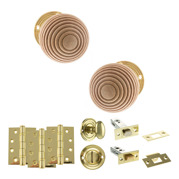 Old English Bridlington Door Knob Pack (Bathroom Set - 4" Deadbolt, 4" Fire Rated Hinges x3) by Atlantic Hardware