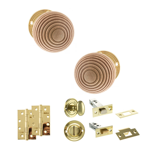 Old English Bridlington Door Knob Pack (Bathroom Set - 4" Deadbolt, 4" Slim Knuckle Hinges x2) by Atlantic Hardware