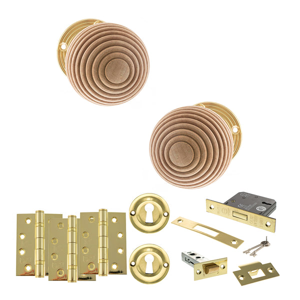 Old English Bridlington Door Knob Pack (Lock Set - 3" Latch & Deadlock, 4" Fire Rated Hinges x3) by Atlantic Hardware