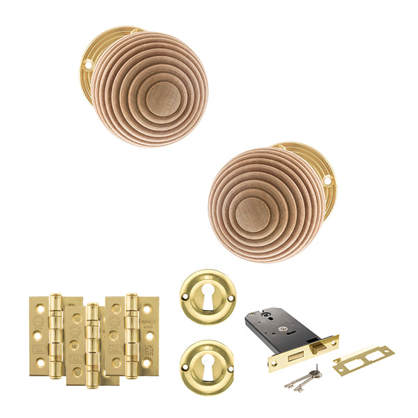 Old English Bridlington Door Knob Pack (Lock Set - Horizontal Sashlock, 3" Fire Rated Hinges x3) by Atlantic Hardware
