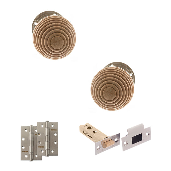 Old English Bridlington Door Knob Pack (Latch Set - 3" HD Latch, 4" Slim Knuckle Hinges x2) by Atlantic Hardware