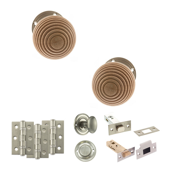 Old English Bridlington Door Knob Pack (Bathroom Set - 4" Deadbolt, 3" Fire Rated Hinges x3) by Atlantic Hardware