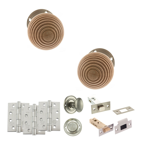 Old English Bridlington Door Knob Pack (Bathroom Set - 3" Deadbolt, 4" Fire Rated Hinges x3) by Atlantic Hardware