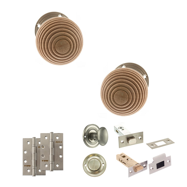 Old English Bridlington Door Knob Pack (Bathroom Set - 3" Deadbolt, 4" Slim Knuckle Hinges x2) by Atlantic Hardware