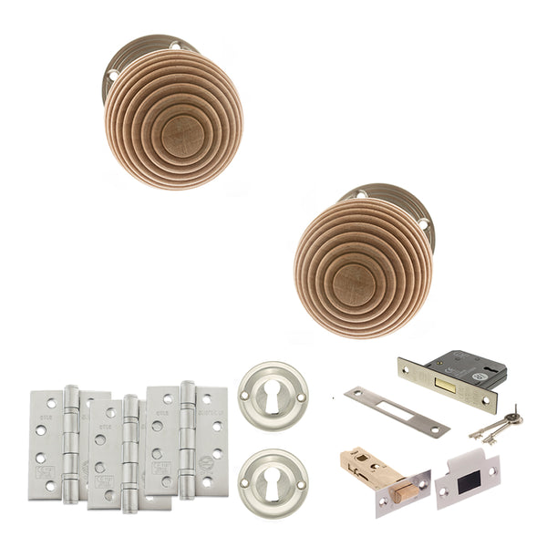 Old English Bridlington Door Knob Pack (Lock Set - 3" Latch & Deadlock, 4" Fire Rated Hinges x3) by Atlantic Hardware