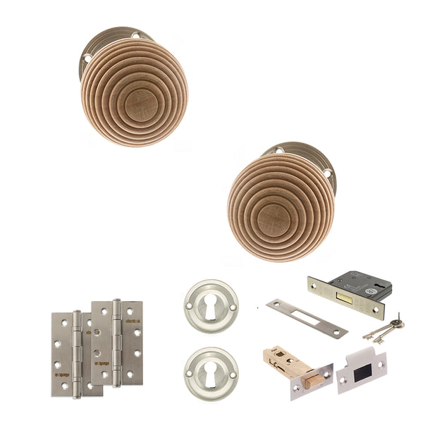 Old English Bridlington Door Knob Pack (Lock Set - 3" Latch & Deadlock, 4" Slim Knuckle Hinges x2) by Atlantic Hardware