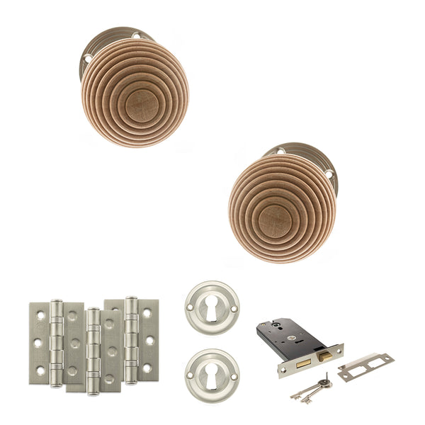 Old English Bridlington Door Knob Pack (Lock Set - Horizontal Sashlock, 3" Fire Rated Hinges x3) by Atlantic Hardware