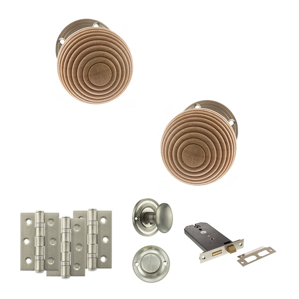 Old English Bridlington Door Knob Pack (Lock Set - Horizontal Bathlock, 3" Fire Rated Hinges x3) by Atlantic Hardware