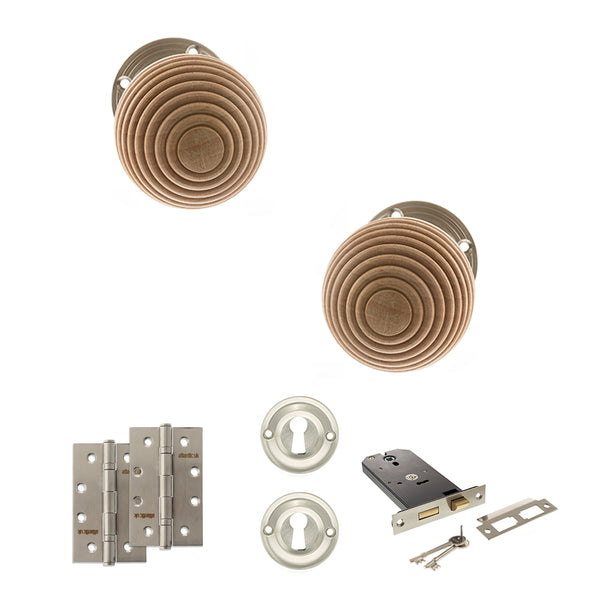 Old English Bridlington Door Knob Pack (Lock Set - Horizontal Sashlock, 4" Slim Knuckle Hinges x2) by Atlantic Hardware