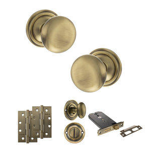 Old English Harrogate Door Knob Pack (Lock Set - Horizontal Bathlock, 4