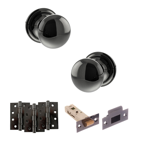 Old English Harrogate Door Knob Pack (Latch Set - 3" HD Latch, 4" Fire Rated Hinges x3) by Atlantic Hardware