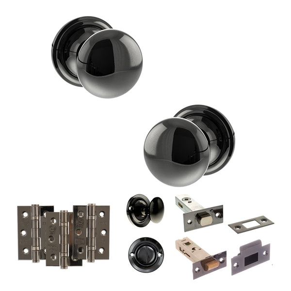 Old English Harrogate Door Knob Pack (Bathroom Set - 4" Deadbolt, 3" Fire Rated Hinges x3) by Atlantic Hardware
