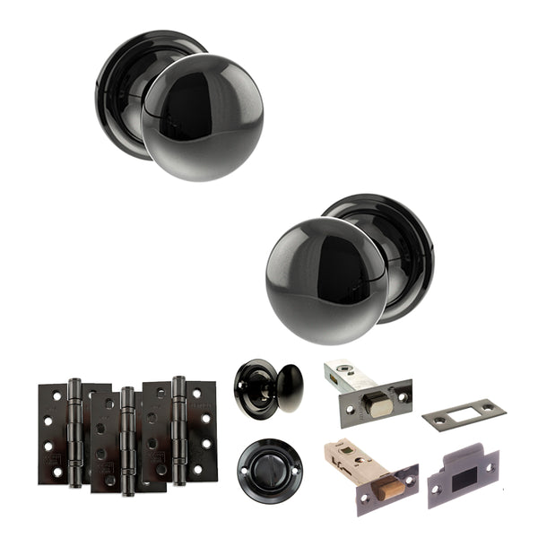 Old English Harrogate Door Knob Pack (Bathroom Set - 4" Deadbolt, 4" Fire Rated Hinges x3) by Atlantic Hardware