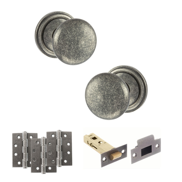Old English Harrogate Door Knob Pack (Latch Set - 3" HD Latch, 4" Fire Rated Hinges x3) by Atlantic Hardware