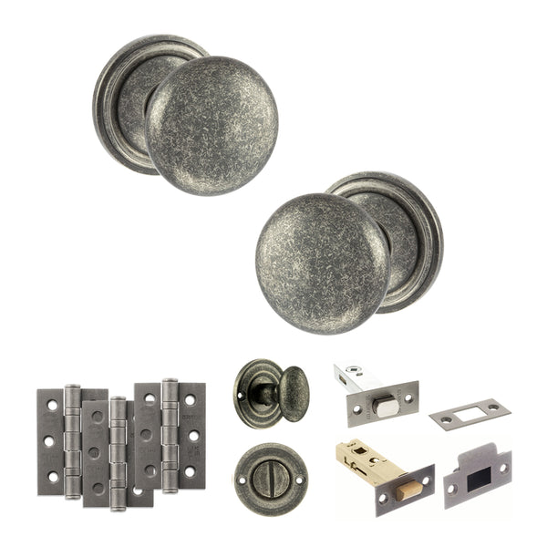 Old English Harrogate Door Knob Pack (Bathroom Set - 3" Deadbolt, 3" Fire Rated Hinges x3) by Atlantic Hardware