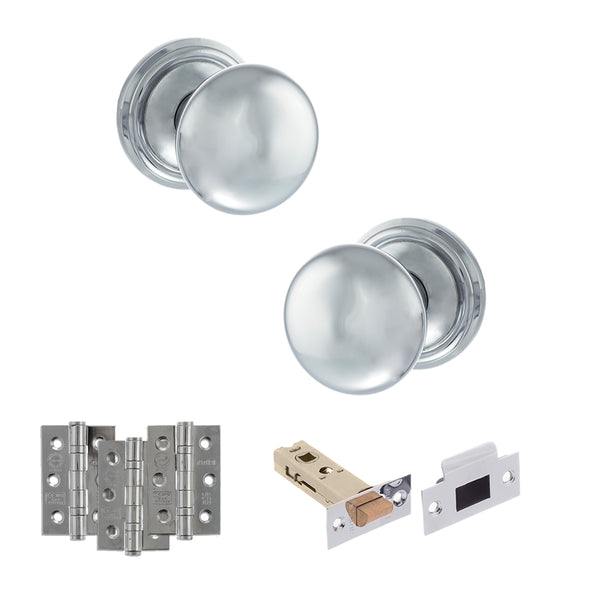 Old English Harrogate Door Knob Pack (Latch Set - 3" HD Latch, 3" Fire Rated Hinges x3) by Atlantic Hardware