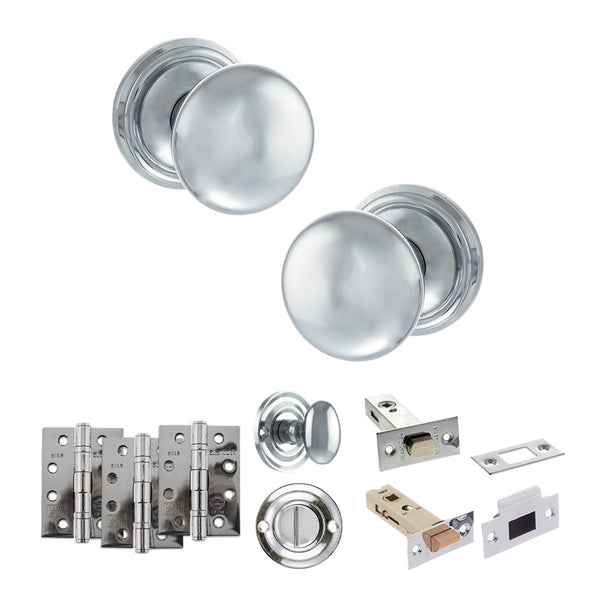 Old English Harrogate Door Knob Pack (Bathroom Set - 4" Deadbolt, 4" Fire Rated Hinges x3) by Atlantic Hardware