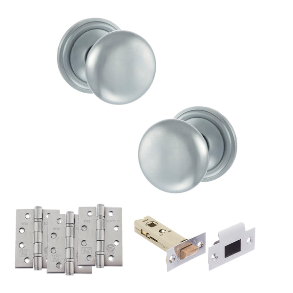 Old English Harrogate Door Knob Pack (Latch Set - 3" HD Latch, 4" Fire Rated Hinges x3) by Atlantic Hardware
