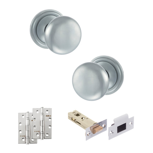 Old English Harrogate Door Knob Pack (Latch Set - 4" HD Latch, 4" Slim Knuckle Hinges x2) by Atlantic Hardware