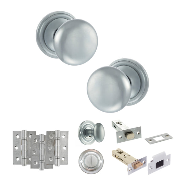 Old English Harrogate Door Knob Pack (Bathroom Set - 3" Deadbolt, 3" Fire Rated Hinges x3) by Atlantic Hardware