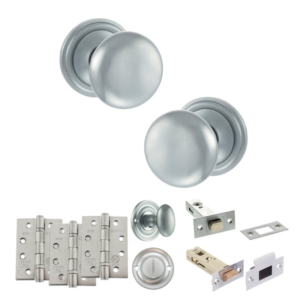 Old English Harrogate Door Knob Pack (Bathroom Set - 4" Deadbolt, 4" Fire Rated Hinges x3) by Atlantic Hardware