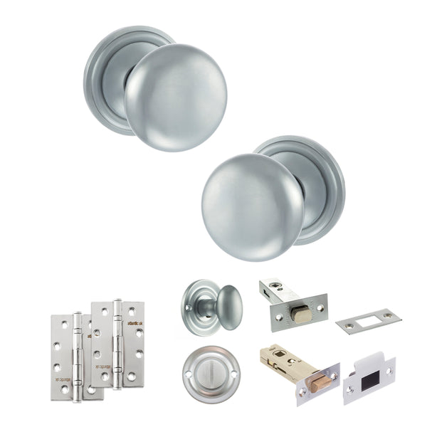 Old English Harrogate Door Knob Pack (Bathroom Set - 4" Deadbolt, 4" Slim Knuckle Hinges x2) by Atlantic Hardware