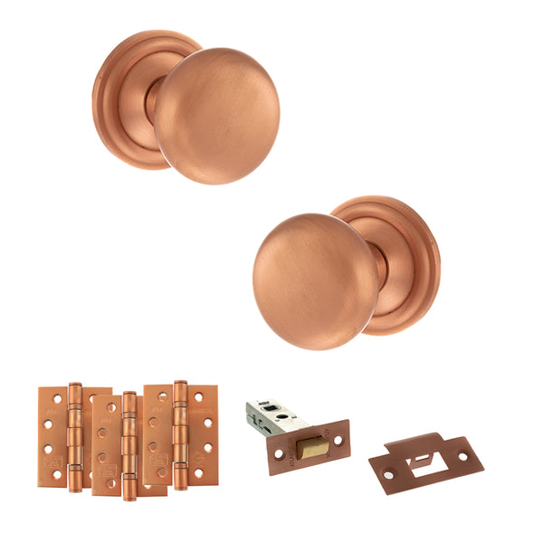Old English Harrogate Door Knob Pack (Latch Set - 4" HD Latch, 4" Fire Rated Hinges x3) by Atlantic Hardware