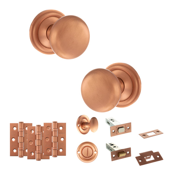 Old English Harrogate Door Knob Pack (Bathroom Set - 4" Deadbolt, 3" Fire Rated Hinges x3) by Atlantic Hardware